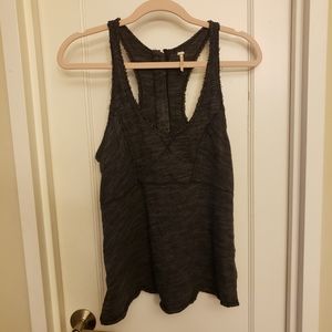 Free People Racerback Zip Frayed Knit Tank Top